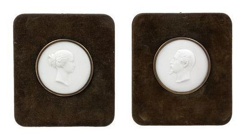 A Pair of Continental Bisque Porcelain Profile Medallions Height of porcelain 3 inches.