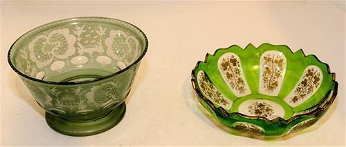 Two Bohemian Glass Bowls Diameter of larger 8 1/2 inches.