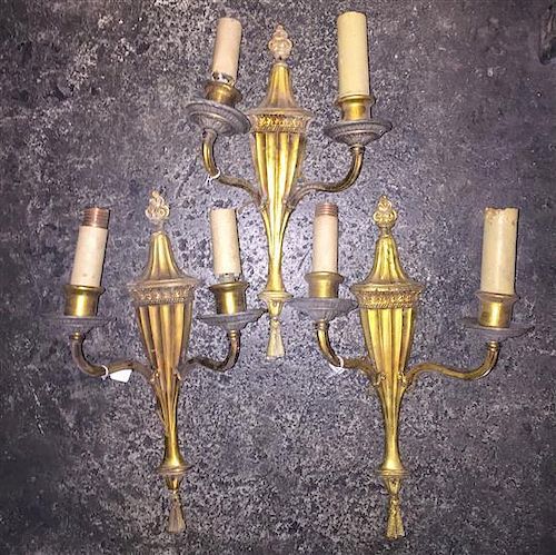 * Three Cast Metal Two Light Sconces Length 16 3/4 inches.