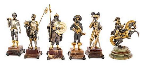 * A Collection of Italian Silvered and Gilt Bronze Chess Figures Height of tallest 11 3/4 inches.