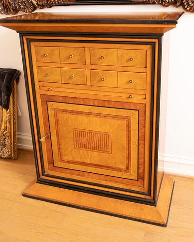 SATINWOOD AND BLACK EBONY CABINET H 39", W 32", D 24" 
