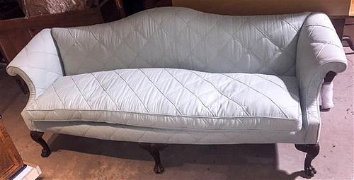 * A Georgian Style Mahogany Camelback Sofa Height 36 1/2 x width 87 1/2 x depth 24 1/2 inches.