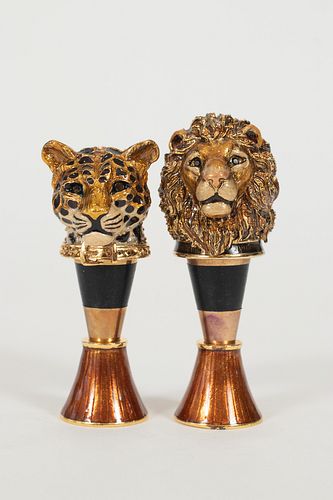 JAY STRONGWATER ENAMELED METAL CORK STOPPERS, 2 PCS, H 4", DIA 1.75"