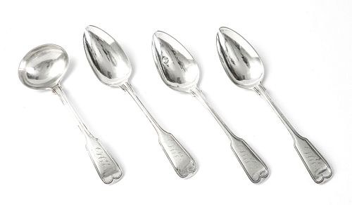 GEORGIAN STERLING SERVING SPOONS AND A LADLE, 1799, 4 PCS.