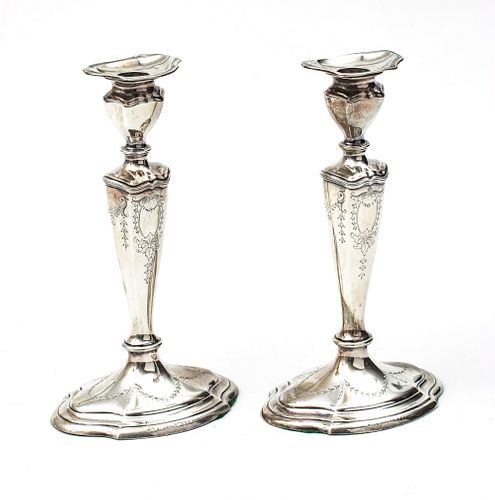 REED AND BARTON STERLING SILVER  CANDLESTICKS C.1940 H 10" W 4" L 5.5" 