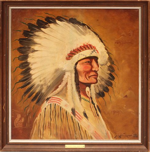 SIGNED D.C. WHEELER, OIL ON CANVAS, H 30", W 27", "CHIEF TALL WATER" 