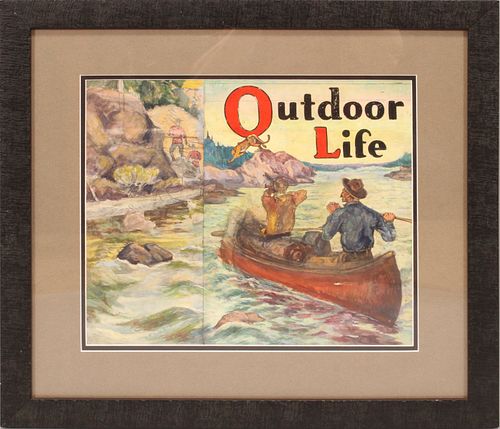 MIXED MEDIA ON PAPER, H 14", W 16", OUTDOOR LIFE MAGAZINE COVER 