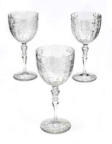 AMERICAN CUT AND ETCHED CRYSTAL GOBLETS C.1940 12 H 8.2" 
