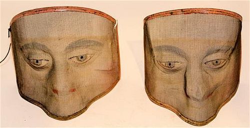 A Pair of Victorian Painted Death Masks. Height 6 1/2 inches.