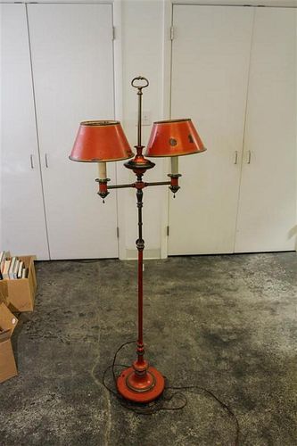 A Regency Style Tole Painted Two-Light Floor Lamp Height 60 inches.