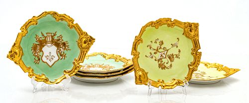 FRENCH FIRED GOLD DECORATED DESSERT PLATES C. 1900 SET OF SIX DIA 8 3/4" 