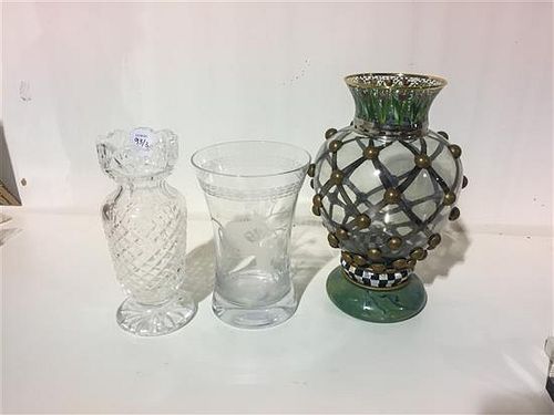 A Group of Three Glass Vases. Height of tallest 11 inches.