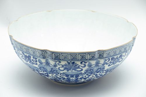 CHINESE BLUE & WHITE PORCELAIN BOWL, H 4.75", DIA 12" 