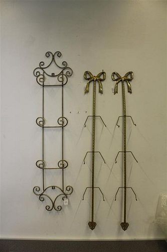 A Group of Three Brass Plate Racks. Height of first 41 3/4 inches.