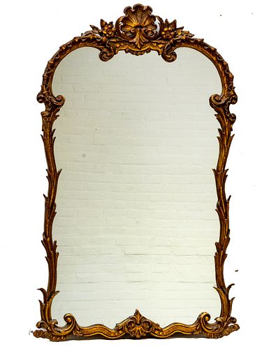 FRENCH STYLE CARVED WOOD & GESSO MIRROR, C 1940, H 45", W 28" "MILCH MIRROR" 