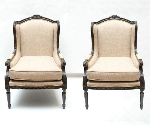 HENREDON (AMERICAN, EST. 1945), PAIR OF UPHOLSTERED WINGBACK CHAIRS, H 43", W 29", L 28" 