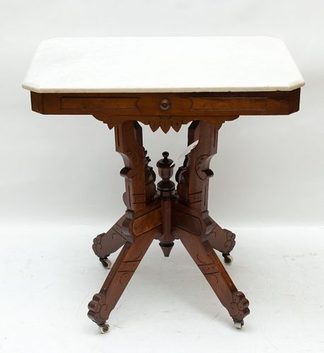 WALNUT AND MARBLE TOP  TABLE C 1880 H 29" W 20" L 28" 