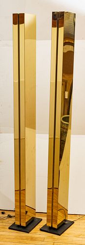 CONTEMPORARY BRASS TORCHIERE STYLE FLOOR LAMPS, PAIR, H 72", W 11", D 8" 