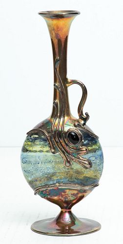 DAVID BARAH,  STERLING SILVER AND GLASS EWER WITH HANDLE, H 8.5"