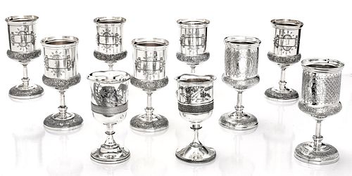 MIDDLETOWN, CONN. SILVER PLATE GOBLETS (5)+ 4 OTHERS, CIRCA 1860 H 7", 9" 