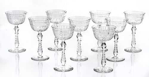 CRYSTAL HAND CUT CRYSTAL GOBLETS, C 1930, SET OF EIGHT 