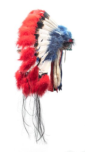 NATIVE AMERICAN BEAD AND FEATHER HEADDRESS, 2ND HALF 20TH C., H 10", W 22" 