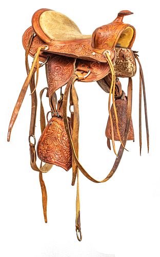 AMERICAN  WESTERN STYLE LEATHER SADDLE, MID 20TH C.