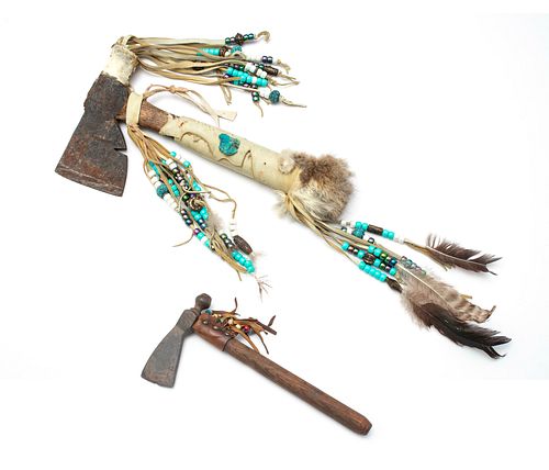 NATIVE AMERICAN TOMAHAWKS, TWO PIECES, L 12" AND 13" 