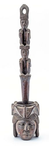 INDONESIAN CARVED WOOD  TOTEM   H 25" W 5" 