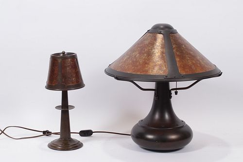 STYLE OF DIRK VAN ERP, MICA LAMP CO. COPPER LAMPS, 2 PCS, H 14"-19" 