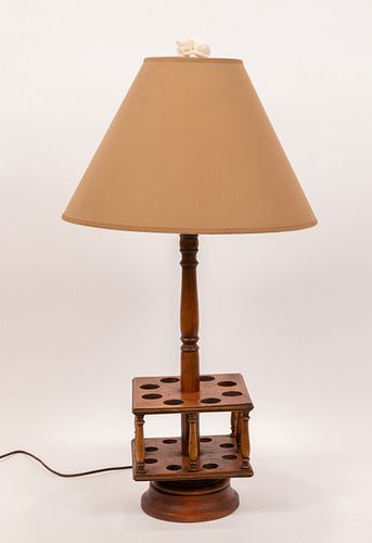 ANTIQUE WALNUT PIPE RACK, NOW LAMP H 28" W 7.5" 