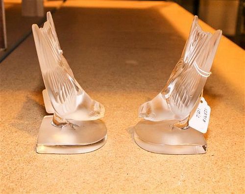 * Two Lalique Bookends Height 6 1/4 inches.