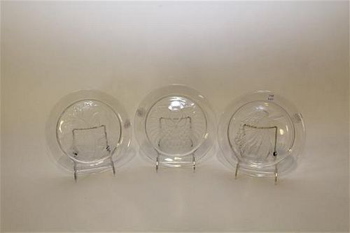 * Three Lalique Glass Collector's Plates. Diameter 8 1/4 inches.
