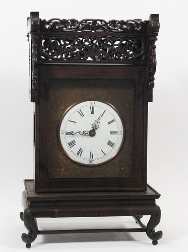 CHINESE ROSEWOOD CLOCK H 25" W 14" 
