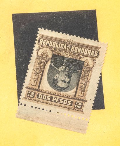 HONDURAS BOGRAN INVERTED PORTRAIT HINGE REMNANTS, UNUSED, ORIG-GUM, 1 OF 5 KNOWN, RARE 1891 (1) W 5" L 9" STAMP-MOUNT 
