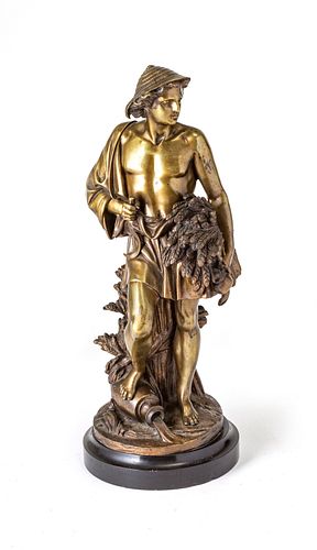 AFTER ALBERT-ERNEST CARRIER-BELLEUSE (FRENCH 1824-1887) ALLEGORY OF THE HARVEST, BRONZE SCULTPURE, LATE 19TH C. H 17.5 W 7 