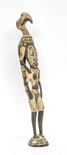 PAPUA NEW GUINEA CARVED WOOD AND PIGMENT ANCESTRAL FIGURE, 20TH C., H 31", W 4" 