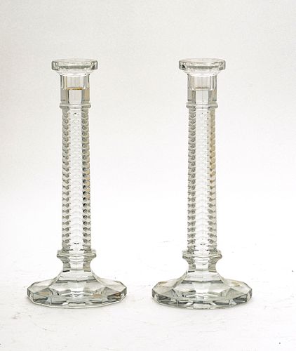BACCARAT (FRENCH) CRYSTAL CANDLESTICKS, PAIR, H 10", DIA 4" 
