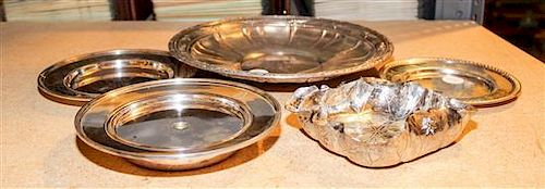 A Group of Five American Silver Dishes, Various makers, comprising a Wallace center bowl decorated with floral and foliate fe