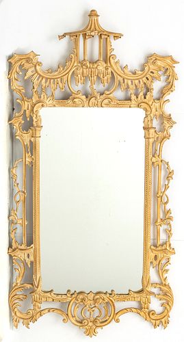 CHIPPENDALE STYLE, PAGODA CREST, GESSO ON WOOD MIRROR, H 62", W 31"