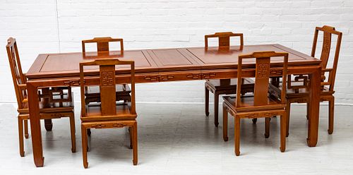 MANDARIN STYLE DINING TABLE, CHAIRS & SIDEBOARD, 6 PCS, H 31", W 42", L 84" (TABLE) 