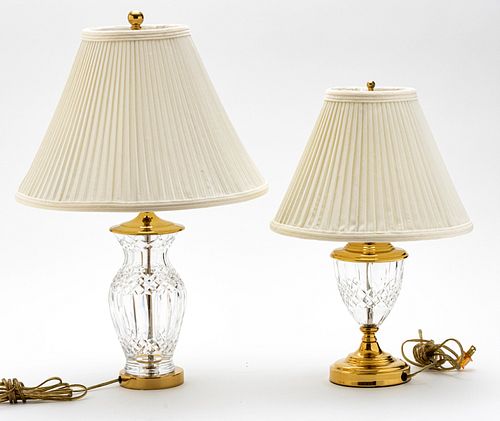 WATERFORD CRYSTAL TABLE LAMPS, TWO H 18", 23" 