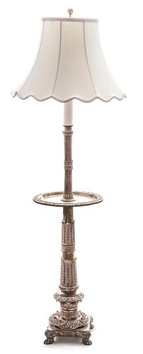 SILVER PLATE FLOOR LAMP, TABLE AT CENTER H 54" 