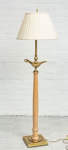 BRASS AND WOOD "ALADIN" FLOOR LAMP H 57" 
