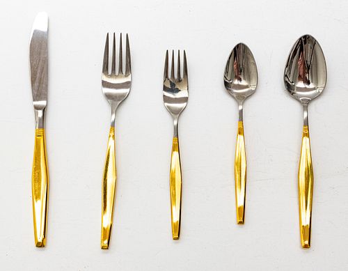 GOLD PLATED AND STAINLESS FLATWARE, 96 PCS. 