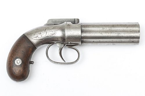 ALLEN & THURBER SIX SHOT PERCUSSION CAP PEPPERBOX PISTOL, .32 CAL., C. 1850S, L 3 1/4" BARREL 