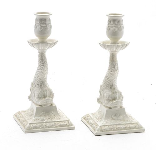 MOTTAHEDEH DOLPHIN FORM CANDLESTICKS, PAIR, H 9", W 4"