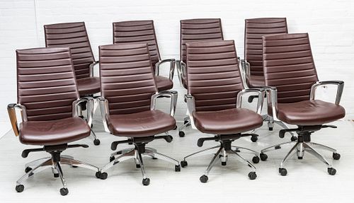 GLOBAL ACCORD UPHOLSTERY CO.  (CANADA) BURGUNDY LEATHER OFFICE CHAIRS 8 PCS, H 44" W 25" D 20" 