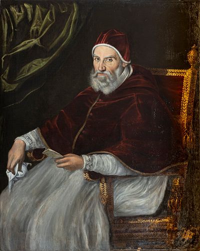 AFTER LAVINIA FONTANA (ITALIAN 1552-1614) OIL ON CANVAS, 18/19TH C, H 53", W 42", PORTRAIT OF POPE GREGORY XIII 