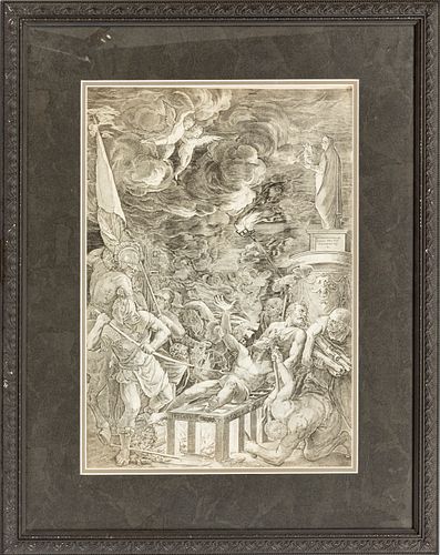 AFTER TITTAN, ENGRAVING ON PAPER, H 19.5 W 13.25" MARTYRDOM OF ST LAWRENCE 